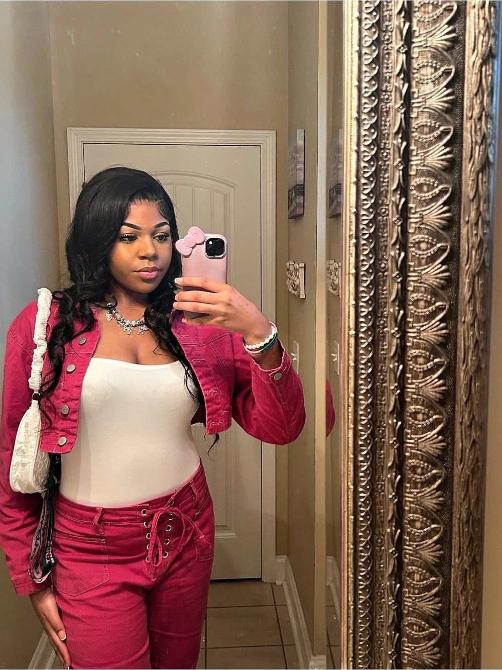 Pink Cropped Denim Set Like New